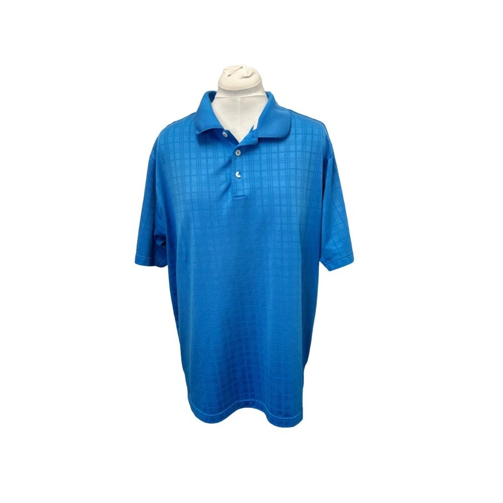 Adidas Golf Mens Blue Polo Shirt 2XL ClimaCool Short Sleeve Plaid Pattern
